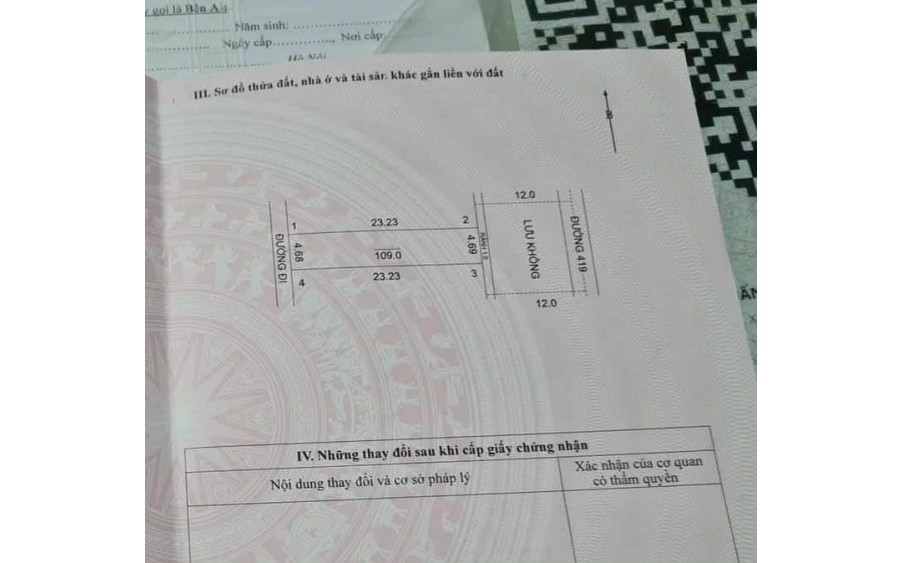 Cc gửi bán lô đất gần 109m2, mặt đường Tỉnh lộ 419, Đại Yên, Chương Mỹ, vỉa hè rộng mênh mông, kinh doanh sầm uất,