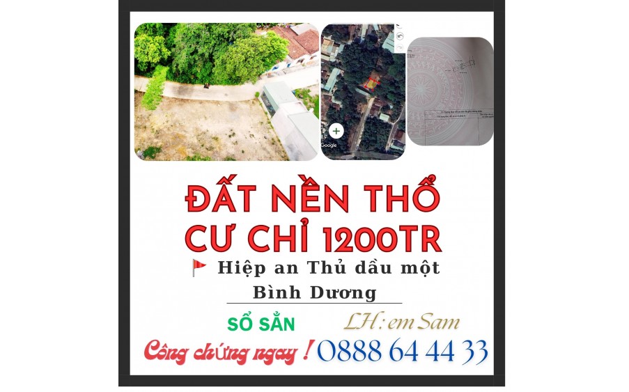 BÁN GẤP ĐẤT NÊN 90M2 TẠI HIỆP AN CHỈ 1199TR THỔ CƯ 60M2 SỔ SẲN CÔNG CHỨNG NGAY