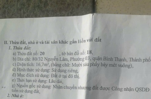 80/32 Nguyễn lâm p 3 bình Thạnh 3 lầu 2,2 tỉ