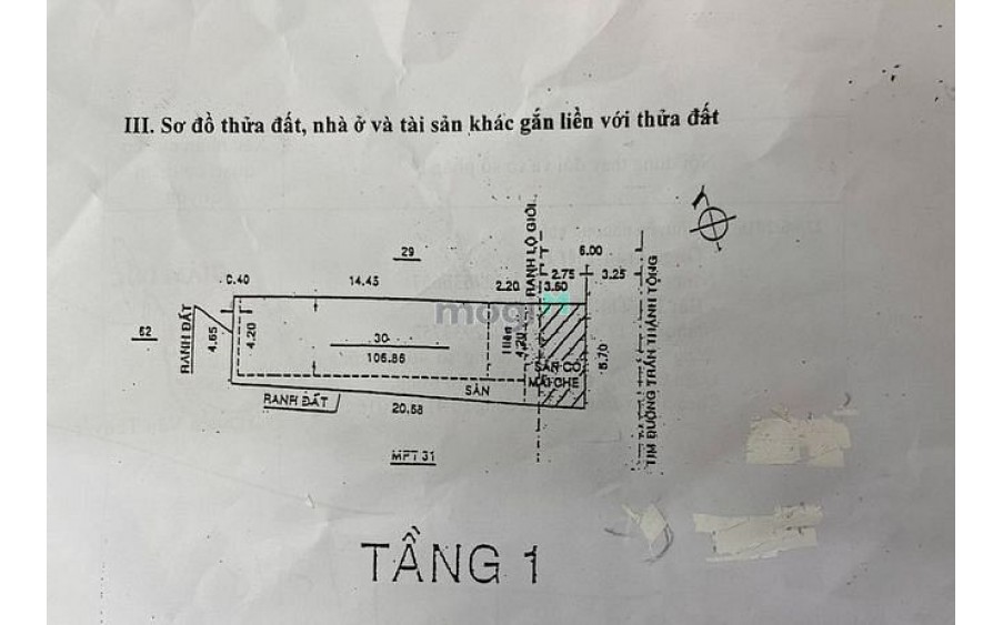 Cần bán nhà Mặt tiền Đường Trần Thánh Tông, phường 15, Quận Tân Bình, sổ hồng, hướng Đông, ngang 5.7 m, dài 21m, diện tích : 91,4 m2