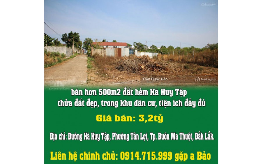 bán hơn 500m2 đất hẻm Hà Huy Tập, thửa đất đẹp, trong khu dân cư, tiện ích đầy đủ