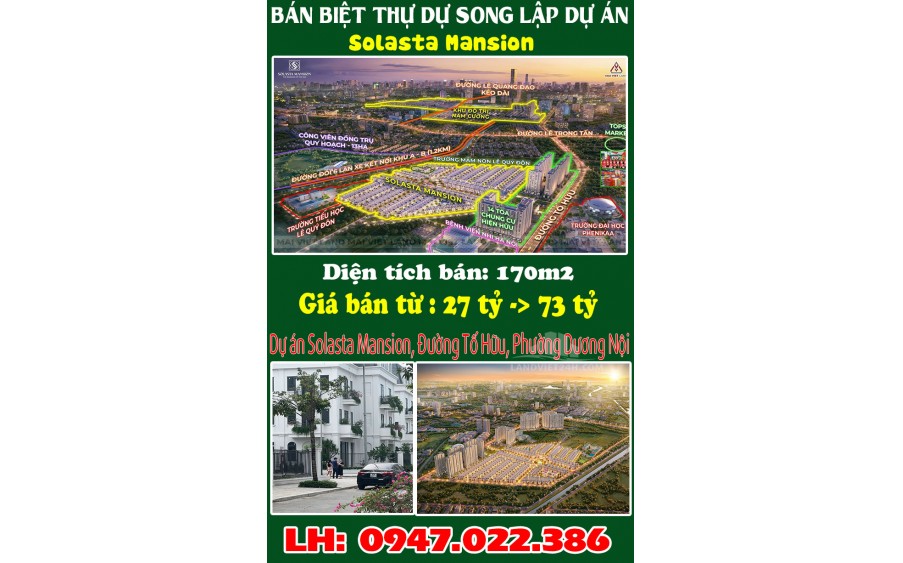 BÁN BIỆT THỰ DỰ SONG LẬP DỰ ÁN Solasta Mansion DƯƠNG NỘI HÀ ĐÔNG.