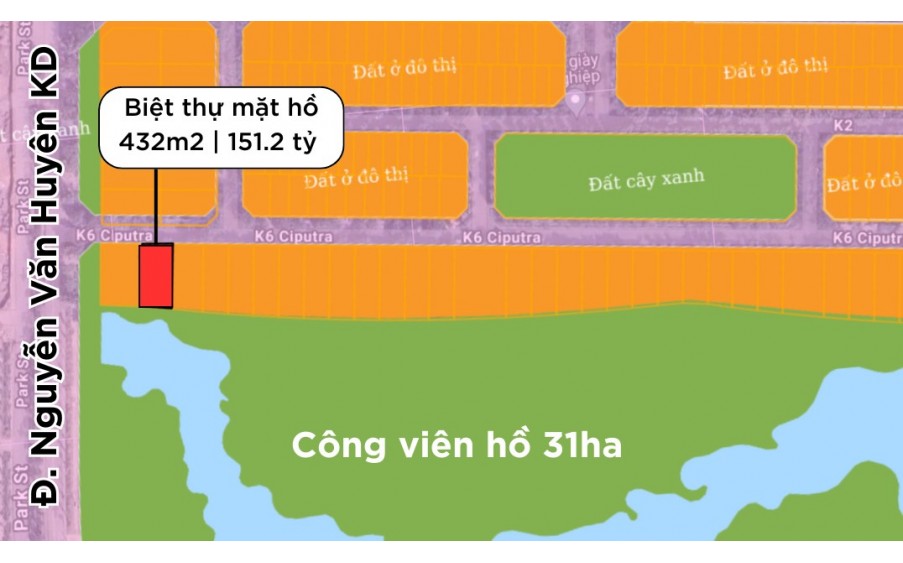 BIỆT THỰ MẶT HỒ K6 - CIPUTRA, VIEW TRỌN CÔNG VIÊN 31HA. DT 432M2 - 151.3 TỶ