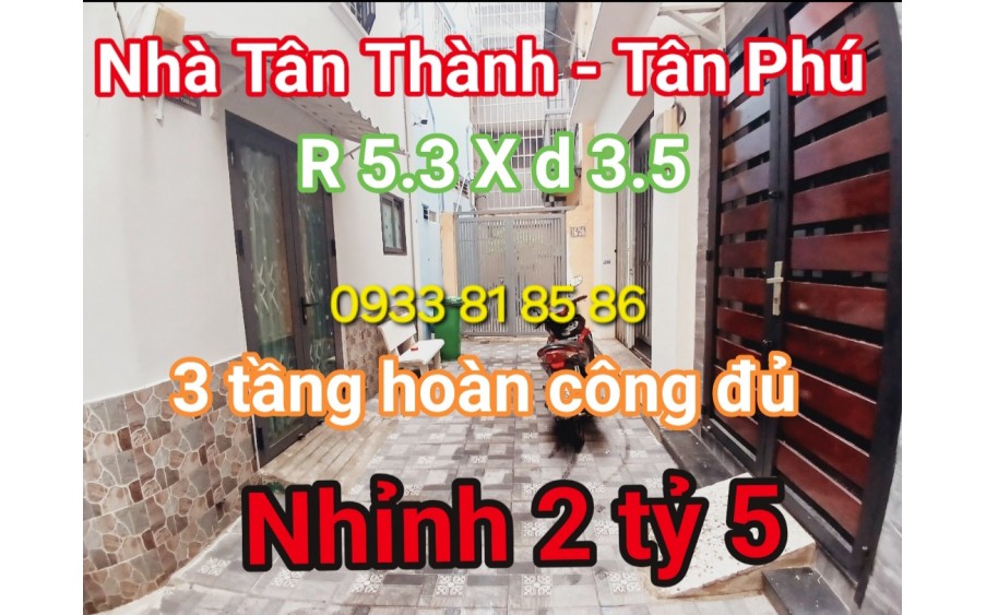 Nhỉnh 2 tỷ 7 Có căn nhà 3 tầng rộng 5,3 x 3.55 Tân Thành - Quận Tân Phú