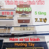 Hẻm ô tô 8m - Tỉnh Lộ 10 - Bình Tân - 5 TẦNG - 4M x 16M - nhỉnh 7 tỷ