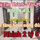 Nhỉnh 2 tỷ 7 Có căn nhà 3 tầng rộng 5,3 x 3.55 Tân Thành - Quận Tân Phú