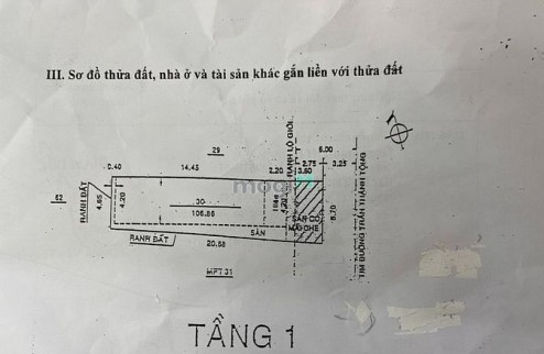 Cần bán nhà Mặt tiền Đường Trần Thánh Tông, phường 15, Quận Tân Bình, sổ hồng, hướng Đông, ngang 5.7 m, dài 21m, diện tích : 91,4 m2