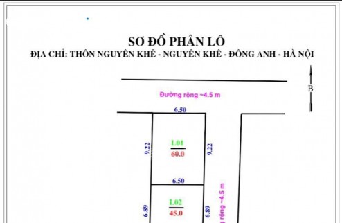 NÓNG BỎNG TAY: Bán đất phân lô Nguyên Khê Đông Anh S= 45m² MT 7m giá 2.6 tỷ tiềm năng nhất Đông Anh