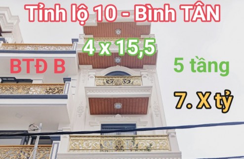 Hẻm ô tô 8m - Tỉnh Lộ 10 - Bình Tân - 5 TẦNG - 4M x 16M - nhỉnh 7 tỷ