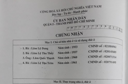 Chính chủ bán đất tặng nhà số 294 đường Trần Phú, Phường 8, Quận 5