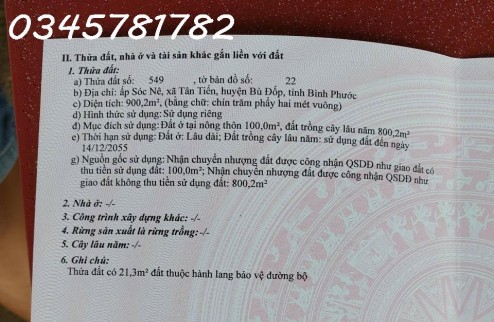 Chính chủ cần bán lô đất ấp Sóc Nê, xã Tân Tiến, huyện Bù Đốp, tỉnh Bình Phước