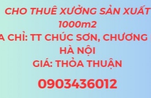 Chính chủ cho thuê xưởng sản xuất 1000m2, Thị trấn Chúc Sơn, Huyện Chương Mỹ, Hà Nội