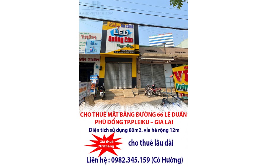 CHO THUÊ MẶT BẰNG ĐƯỜNG 66 LÊ DUẨN – TP.PLEIKU – GIA LAI