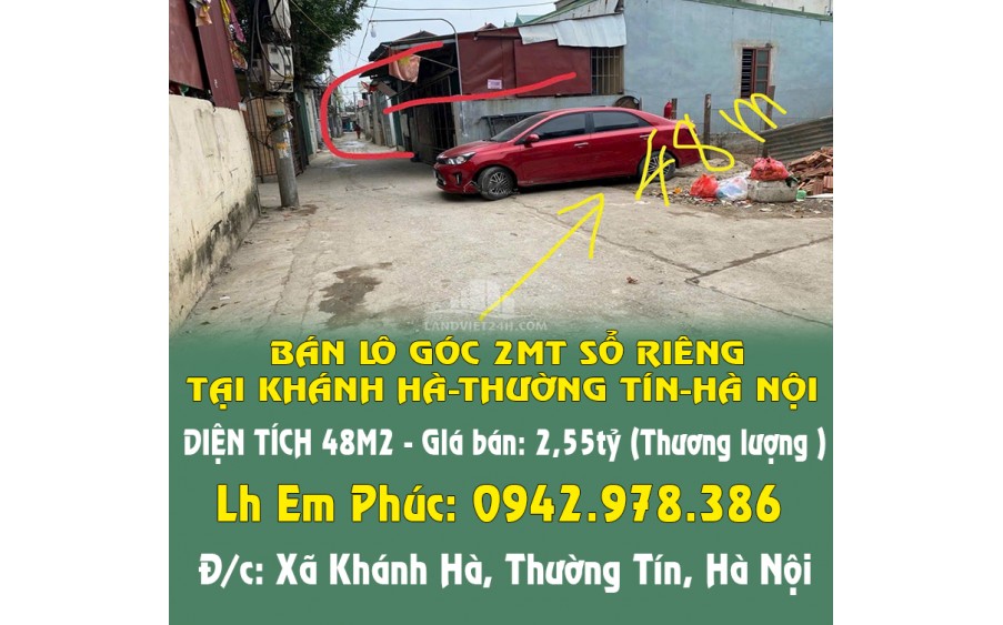 CHÍNH CHỦ BÁN LÔ GÓC 2MT SỔ RIÊNG DUY NHẤT KHÁNH HÀ-THƯỜNG TÍN