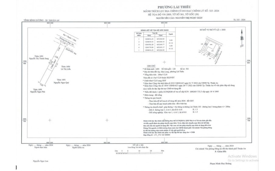 Đất thổ cư tại Phường Lái Thiêu, Thuận An, BD 2,8 tỷ/260m2