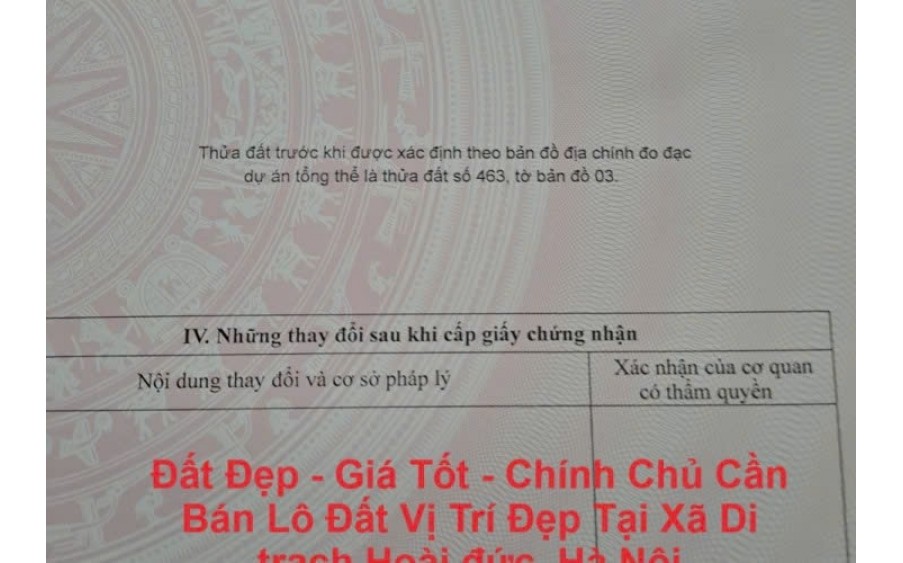 Đất Đẹp - Giá Tốt - Chính Chủ Cần Bán Lô Đất Vị Trí Đẹp Tại Xã Di Trạch, Hoài Đức, Hà Nội