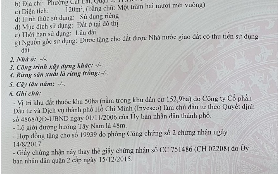 Bán đất Phường Cát Lái - Quận 2; Gần Đại học Công nghệ TP.HCM