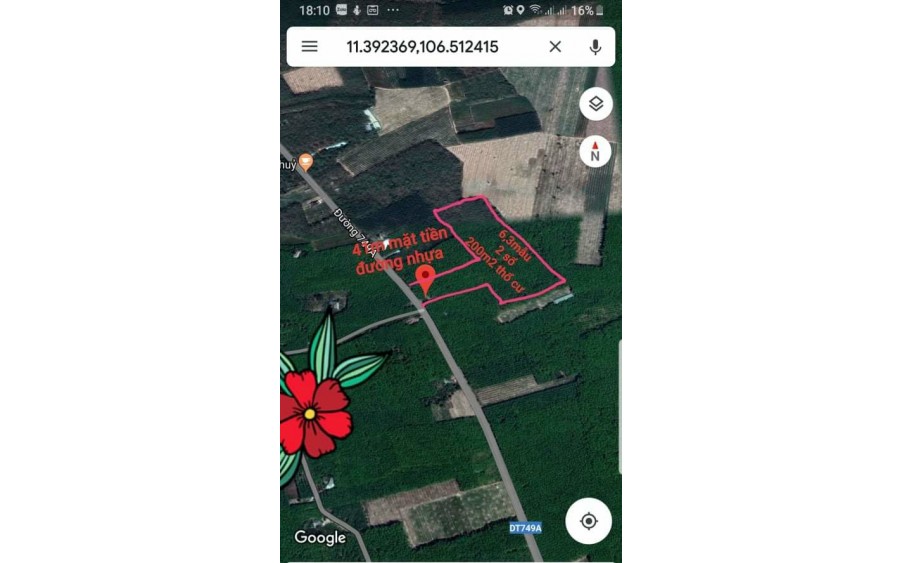 BÁN ĐẤT CÂY LÂU NĂM TẠI ĐƯỜNG ĐT 749A, Minh Thạnh, Dầu Tiếng, BÌNH DƯƠNG.Diện Tích: 6,3 Hecta (có 200m² đất thổ cư)