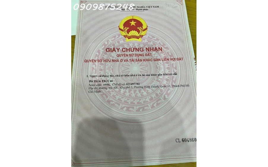 BÁN NHÀ PHÓ SÀI GÒN ( NGUYỄN ẢNH THỦ Q12 ) GIỮ SỔ HỒNG GỐC