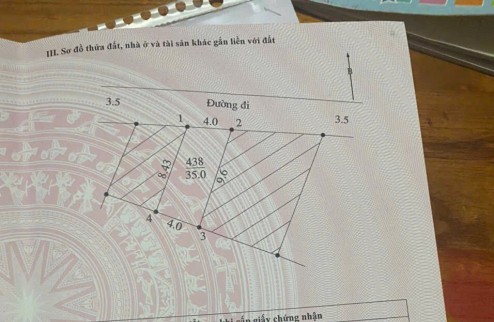 Chính chủ gửi bán mảnh đất giá thấp nhất Thụy Hương - Chương Mỹ giá chỉ 1.x nhỏ tỉ
- Diện tích 35m2 mặt tiền = hậu 4m
- Ngõ hơn 3.5m thông oto tải