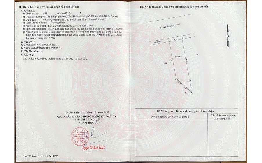 ĐẤT ĐẸP - GIÁ TỐT - Vị Trí Đắc Địa Tại Mặt Tiền Đường Nhựa Khu Phố Tân Hiệp