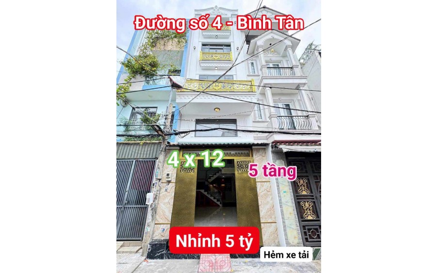 Nhà mới 100% Đường Số 4 - Bình Tân, 5 tầng, nhỉnh 5 tỷ