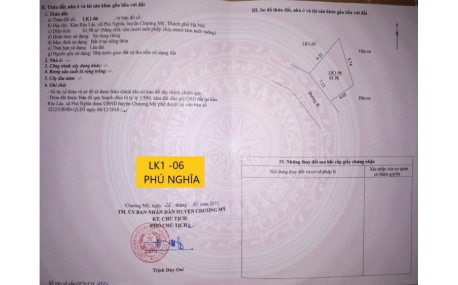 RỘC RÁC PHÚ NGHĨA MỘT LÔ DUY NHẤT TRÊN THỊ TRƯỜNG chính chủ cần bán lô đấu giá Phú Nghĩa - LK1 ruộc lác - giá đầu tư 
- đất vị trí đẹp mặt thoáng -