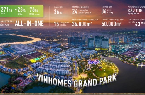 Sở Hữu Ngay Căn Studio Thuộc Phân Khu Cao Cấp Tại Vinhome Grand Park Quận 9 chỉ với 400 triệu