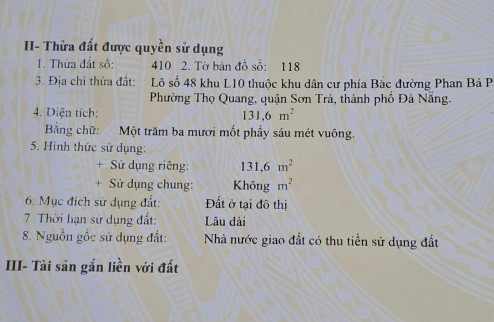 Bán lô đất đẹp đường 7,5m Phan Bá Phiến cách biển 300m