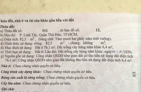 Đất tại hẻm 102 Đường Số 9 phường Linh Tây, tp. Thủ đức