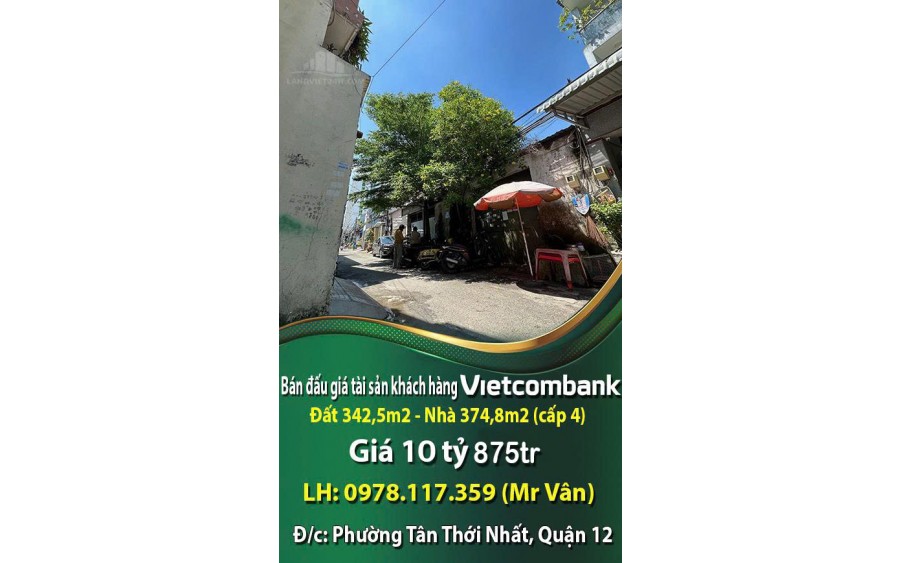 Bán đấu giá tài sản khách hàng Vietcombank, đất 342,5m2, 10.875.524.274 đồng