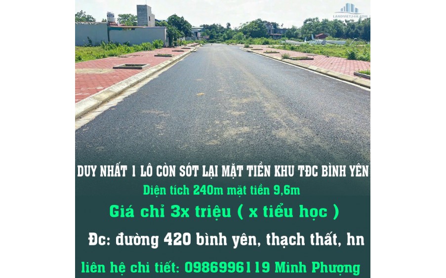 DUY NHẤT 1 LÔ CÒN SÓT LẠI MẶT TIỀN KHU TĐC BÌNH YÊN