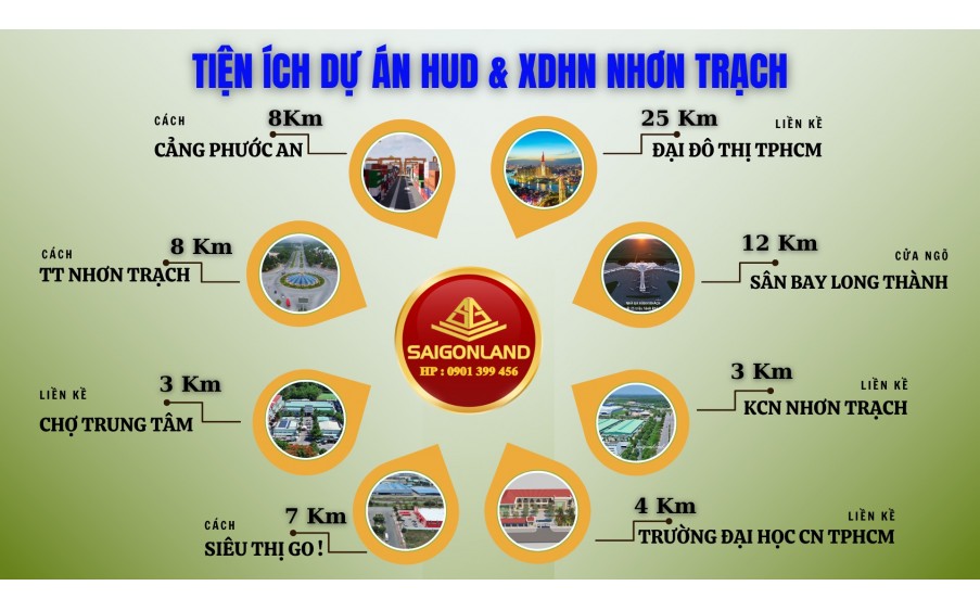 Saigonland Nhơn Trạch Cần bán 20 nền đất dự án HUD và XDHN sổ sẵn với giá cực tốt.