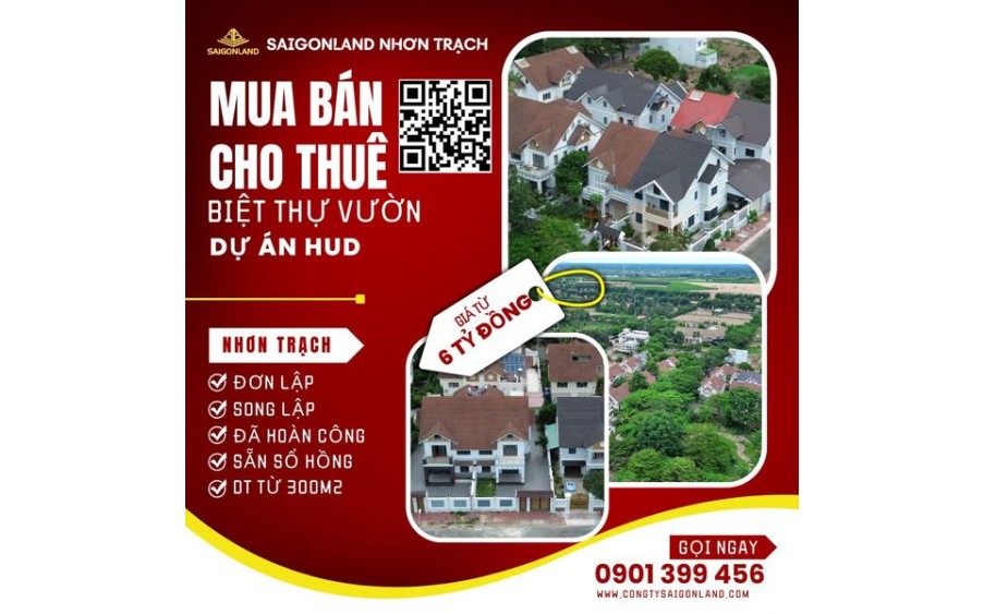Saigonland Đầu Tư Mua Bán Ký Gửi đất nền dự án HUD và XDHN sổ sẵn  tại Nhơn Trạch Đồng Nai.