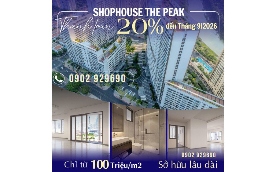 The Peak Midtown tầng 2 và 3 - Giá Shophouse bằng giá căn hộ. Thanh toán 20% đến tháng 9/2026