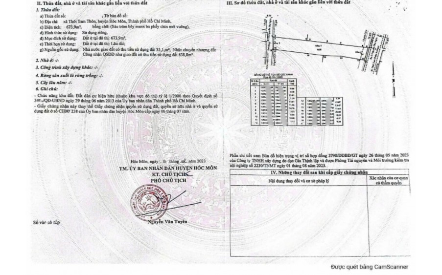 Bán đất Ful thổ cư 2 mặt tiền Thới Tam Thôn 9, Hóc Môn, 673m2, ngang 9,5m.