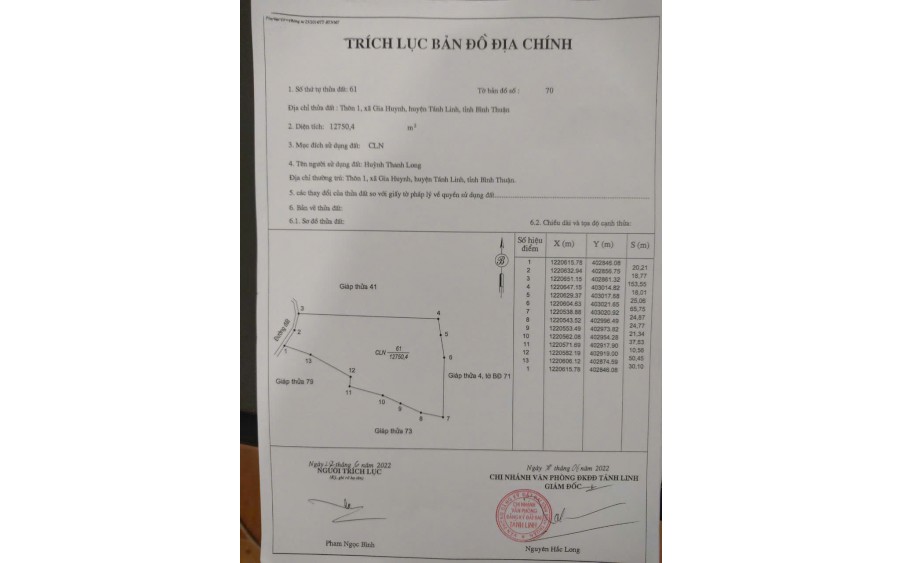 BÁN ĐẤT THỔ CƯ TẠI THÔN 1, XÃ GIA HUYNH, HUYỆN TÁNH LINH, TỈNH BÌNH THUẬN