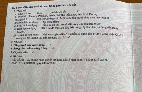 ĐẤT CHÍNH CHỦ - GIÁ TỐT - Vị Trí Đẹp Tại Phường Phú Lợi, Thành phố Thủ Dầu Một, Bình Dương