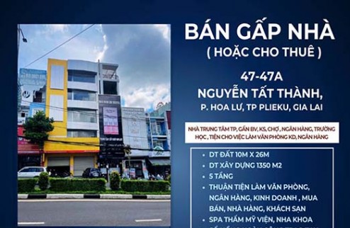 CHÍNH CHỦ BÁN GẤP NHÀ HOẶC CHO THUÊ MẶT TIỀN NGUYỄN TẤT THÀNH-HOA