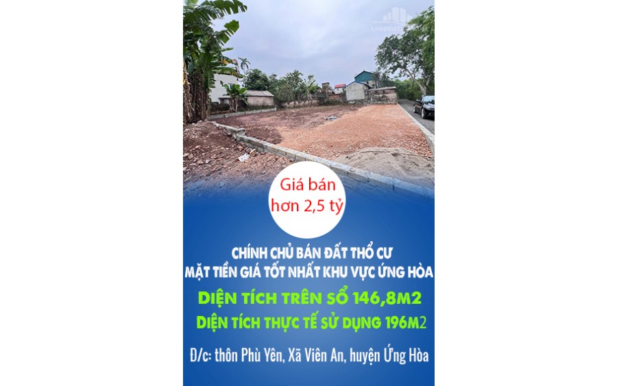 CHÍNH CHỦ BÁN ĐẤT THỔ CƯ MẶT TIỀN GIÁ TỐT NHẤT KHU VỰC ỨNG HÒA