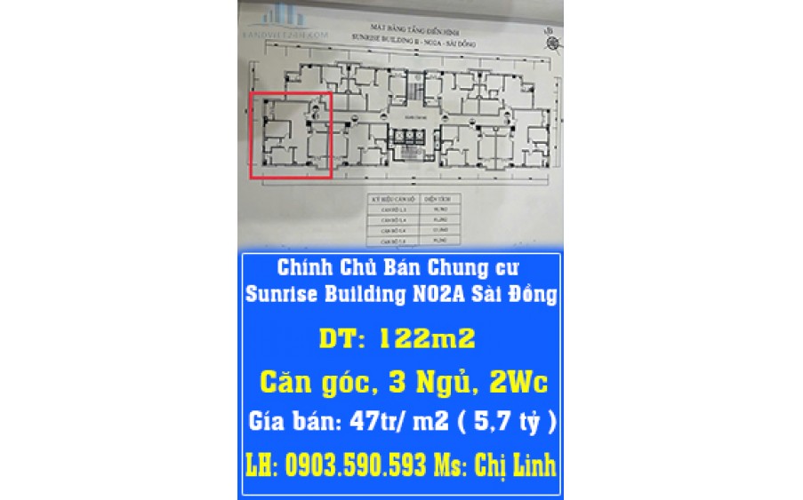 Chính Chủ Bán Chung cư Sunrise Building NO2A Sài Đồng.