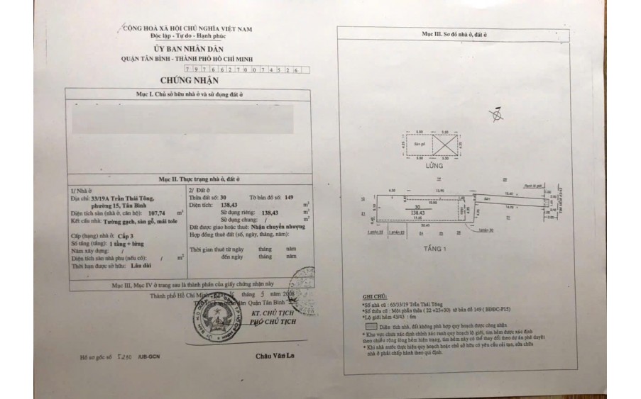 Giảm giá 1,2 tỷ còn 7,8 tỷ - 139m2 Phường 15 Tân Bình.