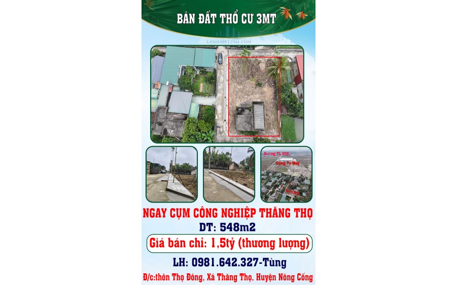 CHÍNH CHỦ BÁN ĐẤT THỔ CƯ 3MT NGAY CỤM CÔNG NGHIỆP THĂNG THỌ