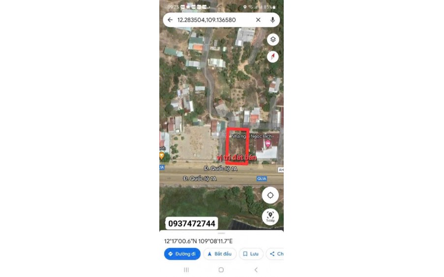 Bán 700m2 có thổ cư mặt tiền đường QL1A xã Vĩnh Phương, Nha Trang, Khánh Hòa. Giá 5,3 tỉ, còn TL