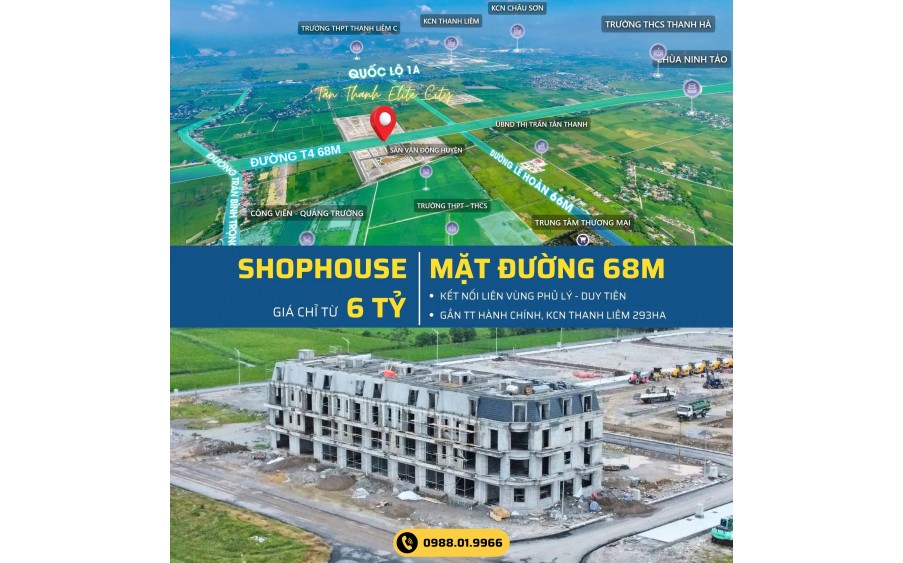 Mở bán Đất nền liền kề, biệt thự và shophouse mặt đường trục kinh tế T4 68m tại khu đô thị kiểu mẫu Tân Thanh Elite City, cạnh Trung tâm hành chính