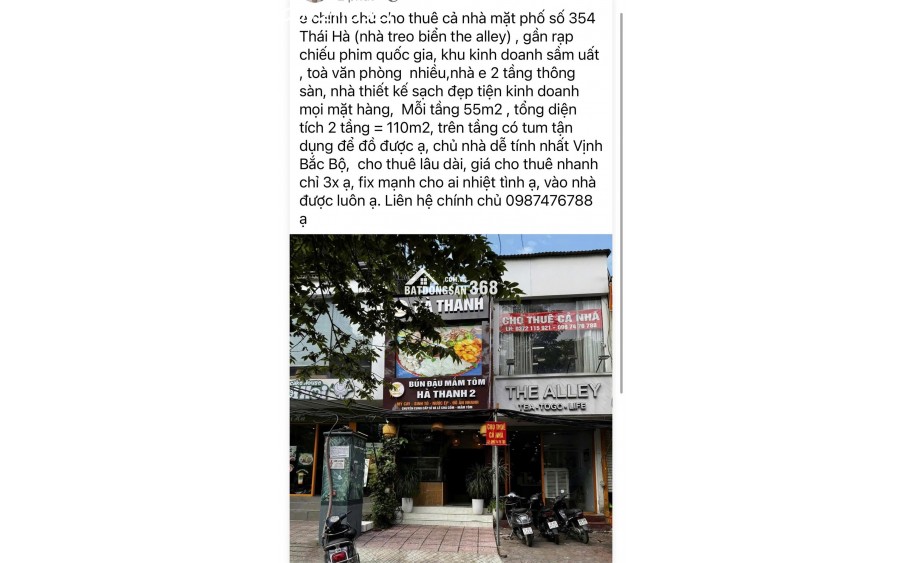Chính chủ cho thuê cả nhà mặt phố số 354 Thái Hà ( nhà treo biển The Alley)