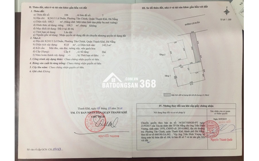 CHÍNH CHỦ RAO BÁN NHÀ TẠI ĐƯỜNG LÊ DUẨN - ĐÀ NẴNG; DT ĐẤT 108,3 m2; GIÁ 15,5 TỶ