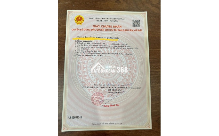 Đất đẹp xã Bình Ba, huyện Châu Đức, BRVT gần sân golf & KCN, có thổ cư, đầu tư tốt