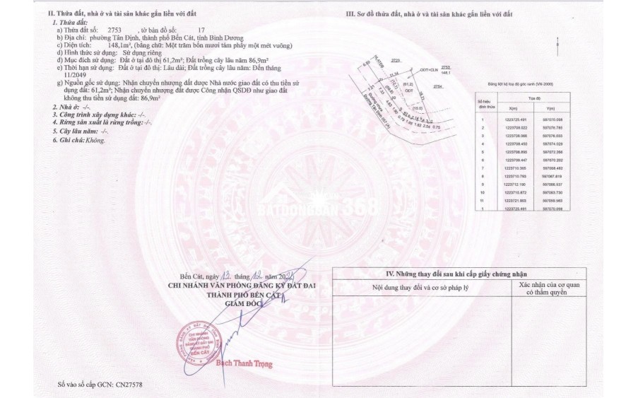 Cần Bán Lô Đất Góc 148m2 Mặt Tiền Nhựa 8m Tại Tân Định Bến Cát