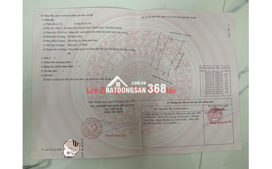 Bán 1 sào 2 đất tại Hàm Cần, Hàm Thuận Nam, BT giá chỉ 125tr, sổ sẵn công chứng